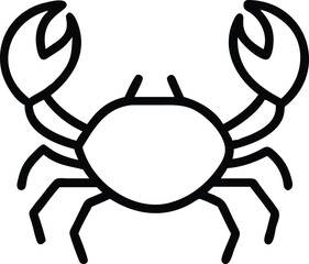 Simple black outline shows a crab facing forward with claws up on white