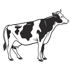 Side view of a Holstein cow is showcased in monochrome black and white