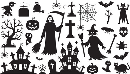 Halloween Figure Silhouette Gallery, a Chilling Holiday Art Design, Ideal for Haunted Decor and Trick Treat Illustration