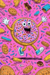 Animated Donut Breakdancing with Candy Sprinkles and Cheering Cookies