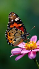 Fototapeta premium Painted lady butterfly, sipping nectar, daisy, close-up, invertebrate