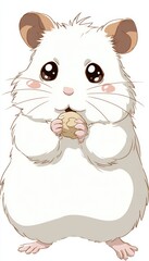Adorable Cartoon Hamster with Fluffy Cheeks Eating a Seed