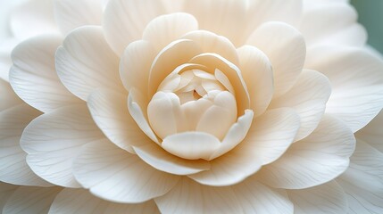 Close-up of ivory camellia highlighting delicate petals and soft texture on pure white background, serene floral beauty with natural lighting for luxury packaging, wedding invitations, skincare ads or