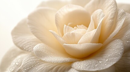 Close-up of ivory camellia highlighting delicate petals and soft texture on pure white background, serene floral beauty with natural lighting for luxury packaging, wedding invitations, skincare ads or