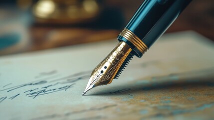 Antique fountain pen on aged paper