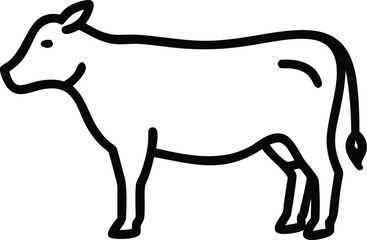 Outlined cow standing peacefully with its short tail visible in monochrome
