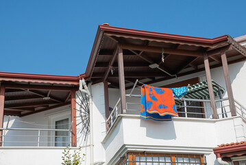 Beach towel hanging on the balcony