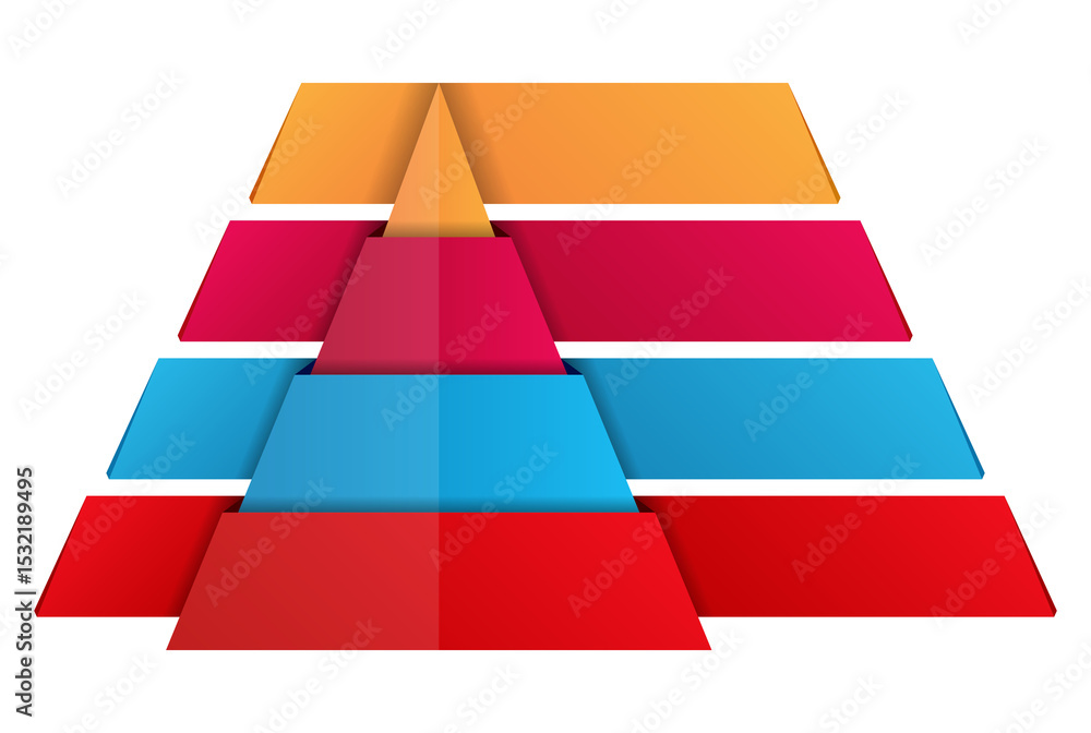 Poster infographics template with pyramid with four elements with place for numbers and text
