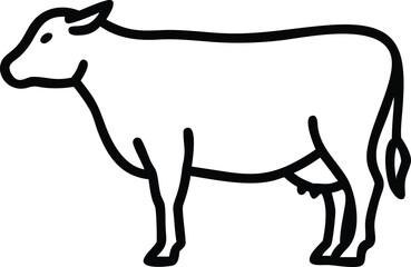 Black outline drawing displays a cow viewed from its side on the white background