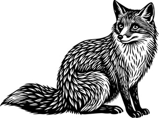 Fox Profile Silhouette . A fox sitting attentively, isolated on a white background.