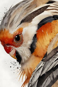 Artistic shot of zebra finch&rsquo;s feathers and markings in watercolor style