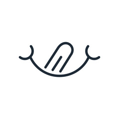  Smile with tongue hanging out. Delicious, mouth watering. Concept of  good yummy food or yum-yum. Vector linear icon illustration isolated on white background.