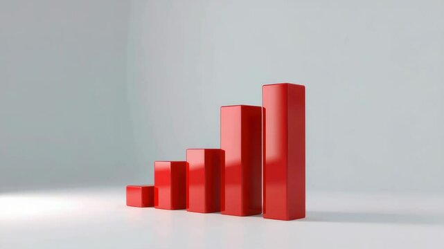 A 3D red bar graph with four ascending columns on a light gray background.
