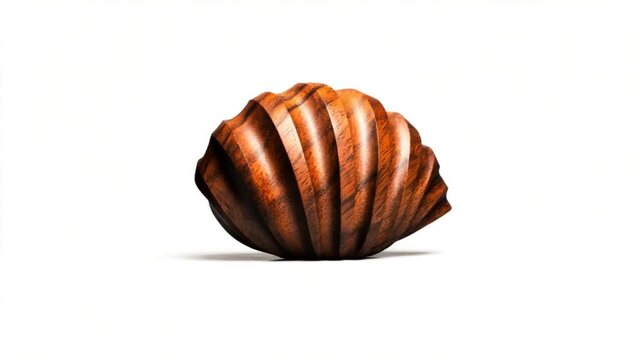 Elegant wooden shell sculpture showcasing intricate textures on a white background