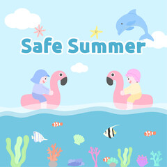 바다 속 요소들로 만들어진 여름 이미지