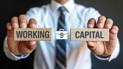 A person holding wooden blocks displaying the terms working capital.