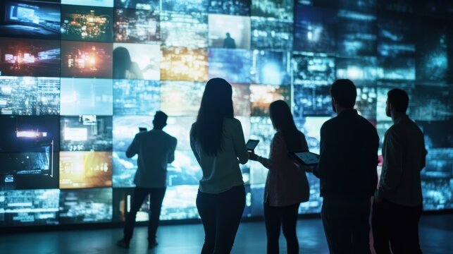 Team Analyzing Data on a Massive Video Wall