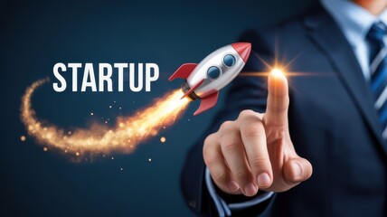 A rocket launching, symbolizing a startup.
