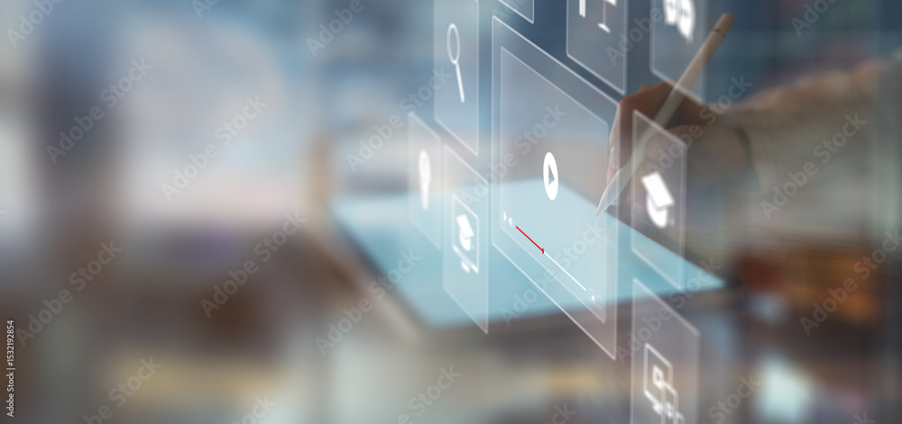 Aufkleber digital learning and online video education platforms with interactive interface.