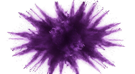 A mesmerizing explosion of rich purple dust spreading outwards like a cosmic flower radiating on transparent background