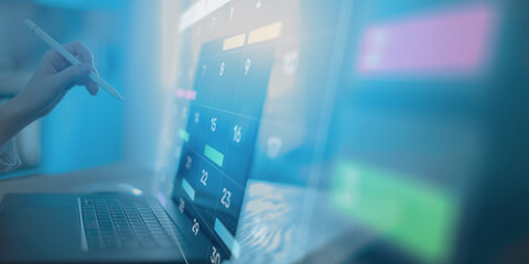 Project Management and Schedule Planning Displayed on a Digital Calendar Interface.