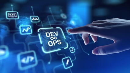 DevOps Development and Operations Integration for Efficient Delivery, projection on a virtual...