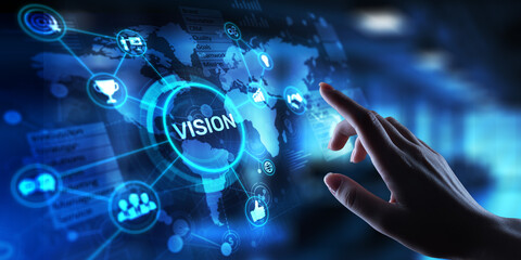 Vision Defining Future Goals and Strategic Direction, projection on a virtual screen, Business and Technology Concept.
