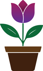 Potted Tulip Flower – Flat Vector Illustration