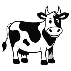 Cartoon dairy cow shows its black and white spots on a clean background