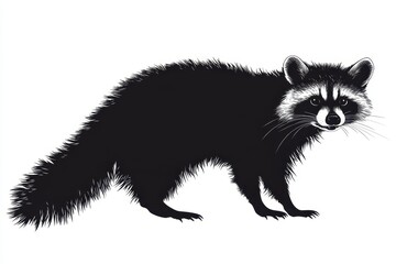 Obraz premium Raccoon standing on four legs with a fluffy tail in a natural pose