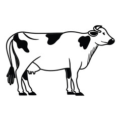 Black and white Holstein cow stands isolated in a side profile depiction