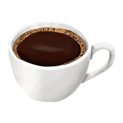 Black coffee in an elegant porcelain cup. Watercolor illustration. A mug of hot Americano coffee with foam, insulated on a white background. A theme for coffee shops, textiles and printing