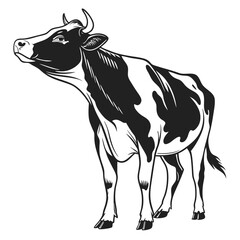 shows a Holstein cow standing tall with its head held high