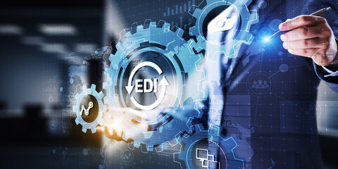 EDI Electronic Data Interchange System Visualization on Virtual screen.