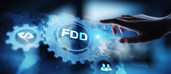 Feature-Driven Development FDD Icons and Workflow in a Digital Interface.