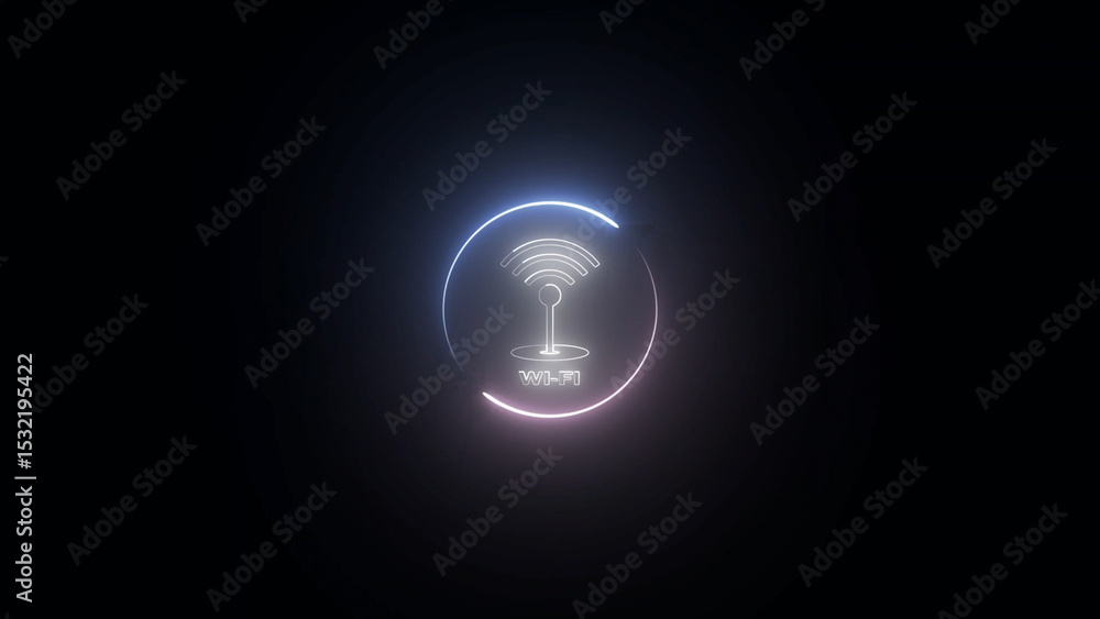 Poster glowing wi fi symbol in a dark void with a neon circle accent and futuristic design