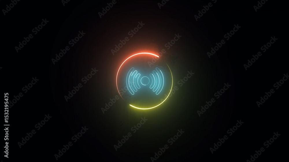 Poster neon wifi symbol with circular gradient on black background modern and minimalistic design glowing n