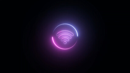 Neon Wifi Symbol with Gradient Colors on Black Background for Technology and Connectivity vibrant neon