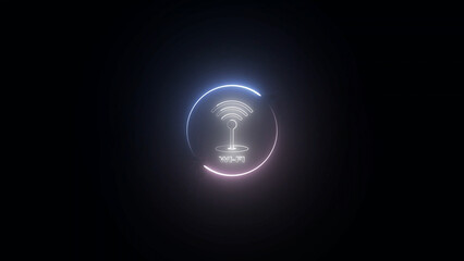 Glowing Wi Fi Symbol in a Dark Void with a Neon Circle Accent and Futuristic Design