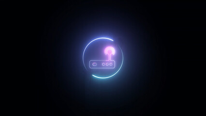Neon Router Icon Glowing on Dark Background Modern Technology and Connectivity Concept glowing neon icon