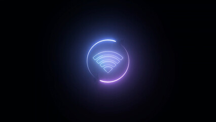 Neon Wifi Symbol with Circular Loading Bar on a Dark Background for Technology Concepts glowing