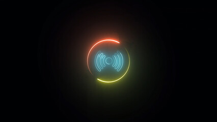Neon Wifi Symbol with Circular Gradient on Black Background Modern and Minimalistic Design glowing neon