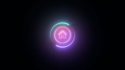 Neon Home Icon with Circular Gradient on Black Background for Modern Design glowing neon home