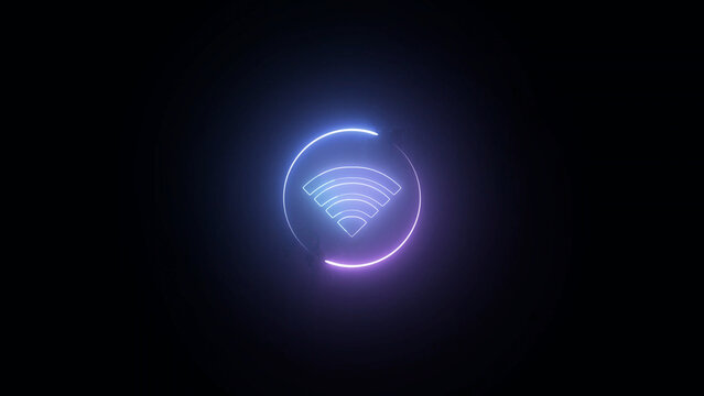 Neon Wifi Symbol with Circular Loading Bar on a Dark Background for Technology Concepts glowing