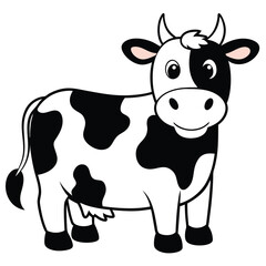 Smiling Holstein cow with black spots stands cheerfully facing forward in the image