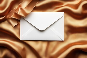 White envelope on a rich gold satin surface.