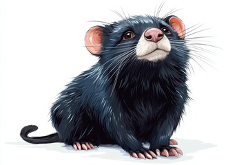Fototapeta premium Colorful illustration of a Tasmanian devil sitting and looking up, showcasing its distinctive features and fluffy fur, created in a playful and charming artistic style
