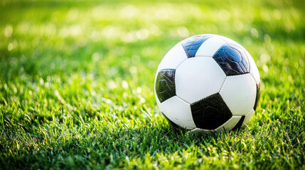 Fototapeta premium A soccer ball on a grassy field with a blurred background.