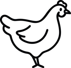 Simple black outline shows a chicken in a minimalist style illustration