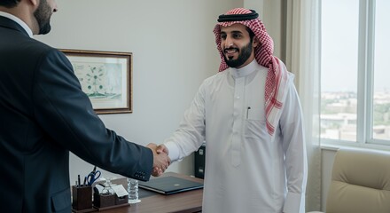 Successful Business Handshake: Arab Businessmen Closing a Deal